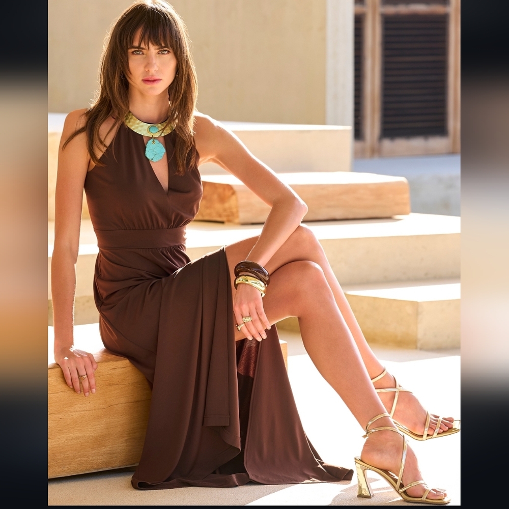 Boston Proper Blue Holter Flowy Maxi Dress